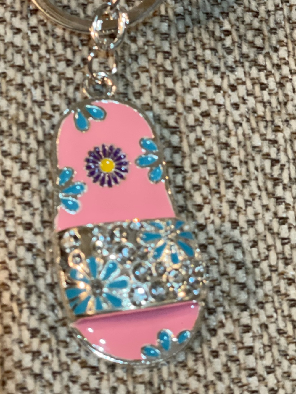 Keychain Pink Floral Flip-Flop with Teal Accents